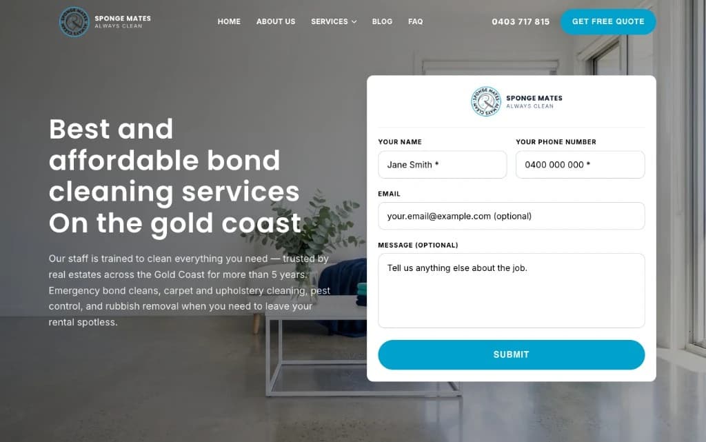 Sponge Mates website homepage