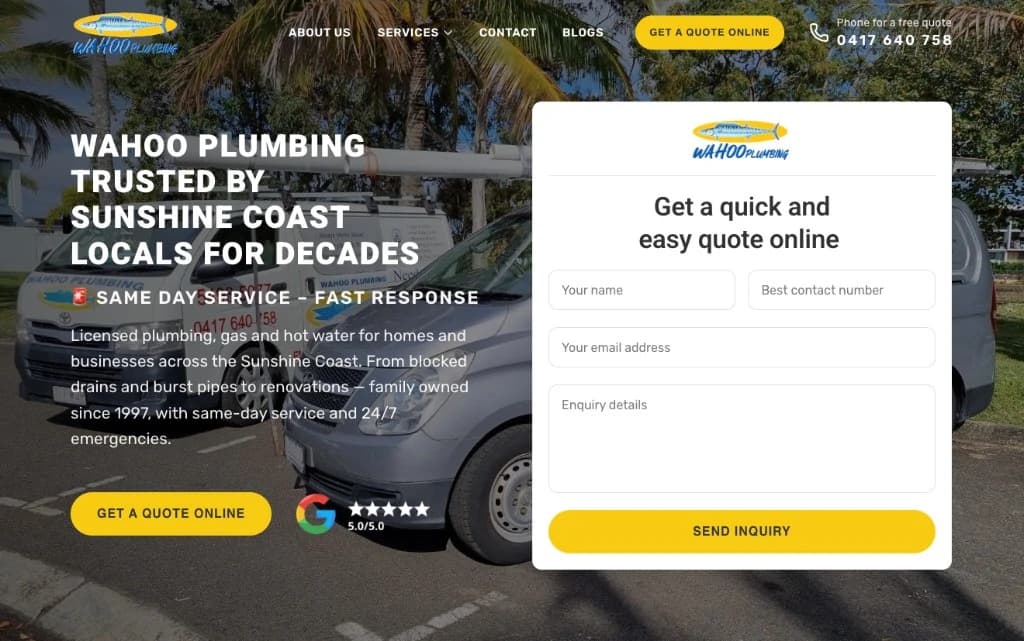 Wahoo Plumbing website homepage